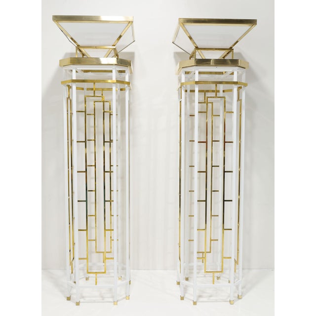 White 1940s Monumental Brass and Metal Torchieres - a Pair For Sale - Image 8 of 11