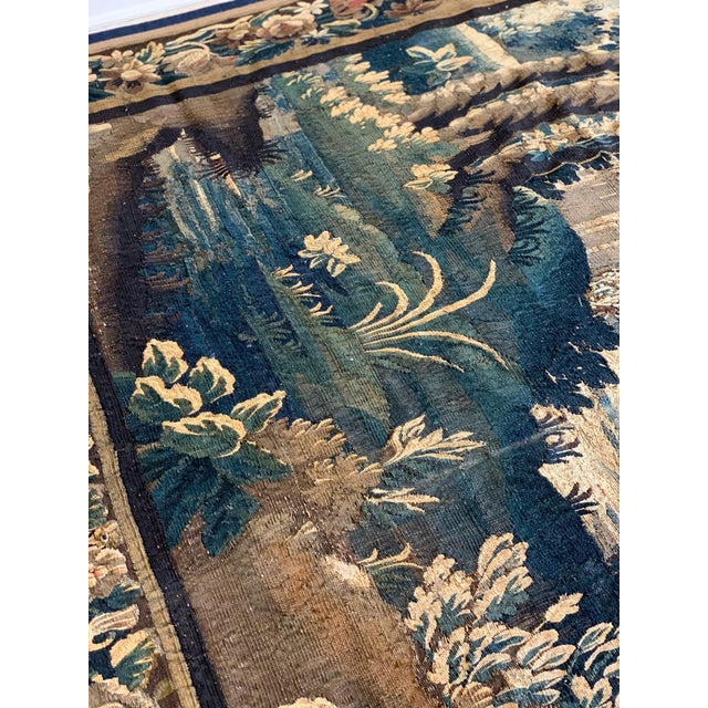 Brown Antique 17th Century Flemish Verdure Landscape Tapestry For Sale - Image 8 of 10