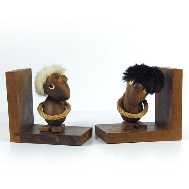 1960s Wood Optymist & Pesymist Hans Bolling Bookends, 1960s, Set of 2 For Sale - Image 5 of 10