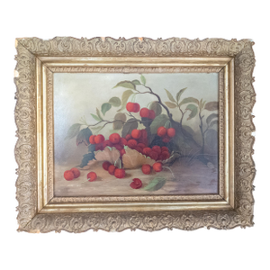 19th Century American Still Life Oil Painting of Cherries, Unsigned