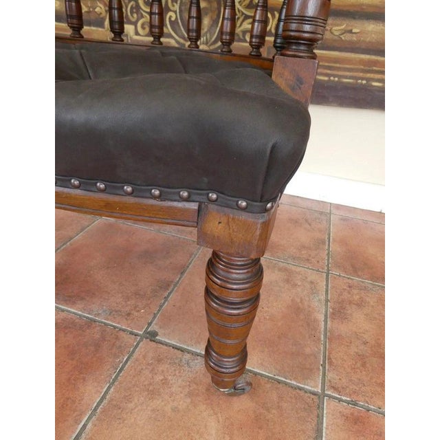 Large Antique English Oak and Brown Leather Office Chair, 1830 For Sale - Image 4 of 14