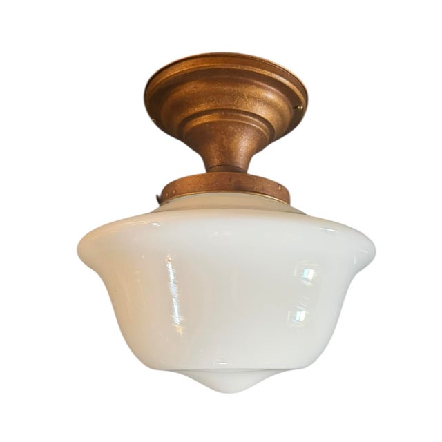 Pair of Vintage Milkglass Ceiling Light Fixtures With Original Brass Holders For Sale - Image 4 of 6