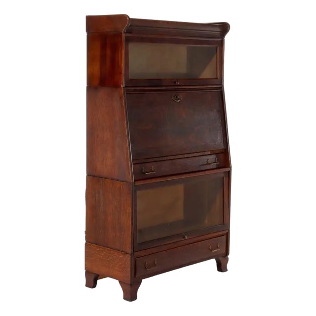 Antique Globe Wernicke School 3 Stack Drop Front Barrister Bookcase Circa 1920 For Sale