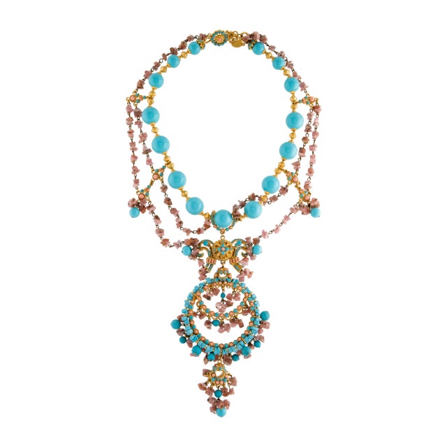 Jose Maria Barrera Necklace Stone Turquoise Crystal Resin Beaded Collar Bib For Sale - Image 4 of 9