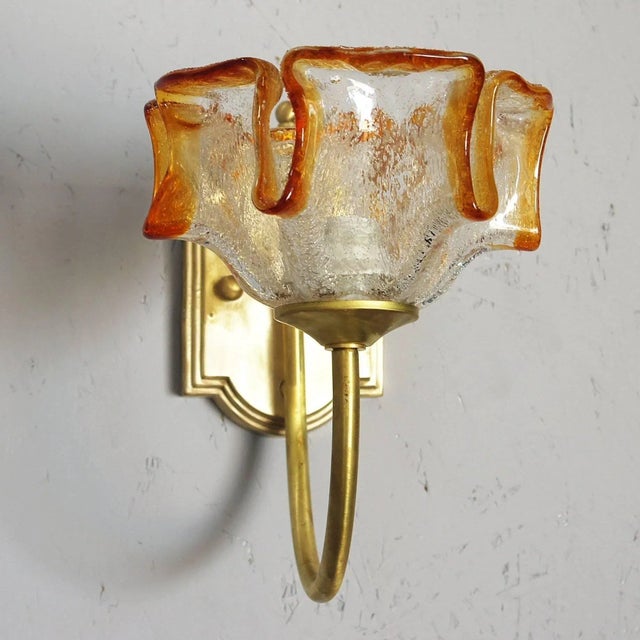 1960s Vintage 1960s Sconces With Clear and Amber Murano Glass - Set of 4 For Sale - Image 5 of 9