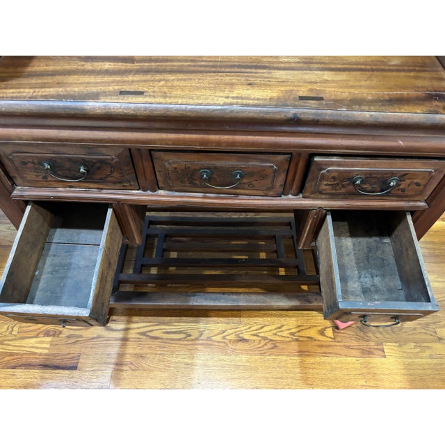 Antique Chinese Hand-Painted Orchid & Bamboo Hardwood Vanity Desk For Sale - Image 10 of 12
