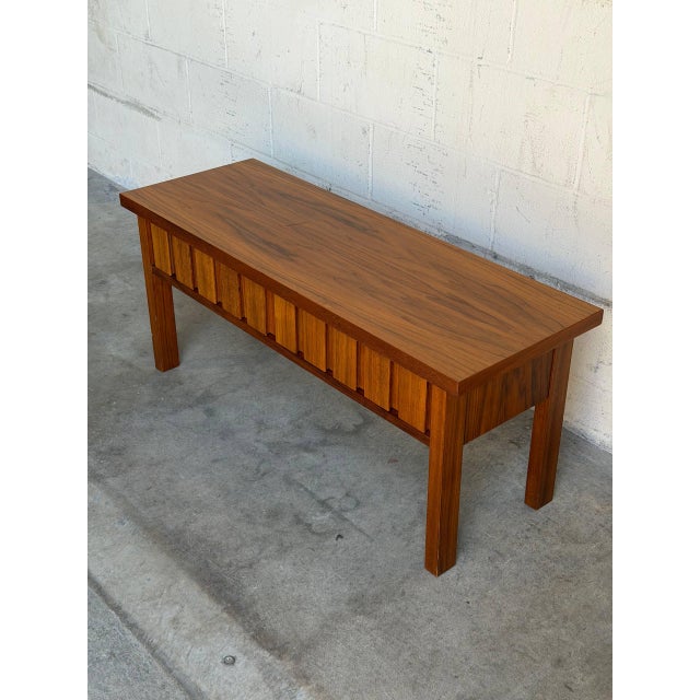 Teak Entry Bench With Sculptural Block Front Drawers Mid-Century Modern Denmark 1970s For Sale - Image 9 of 9