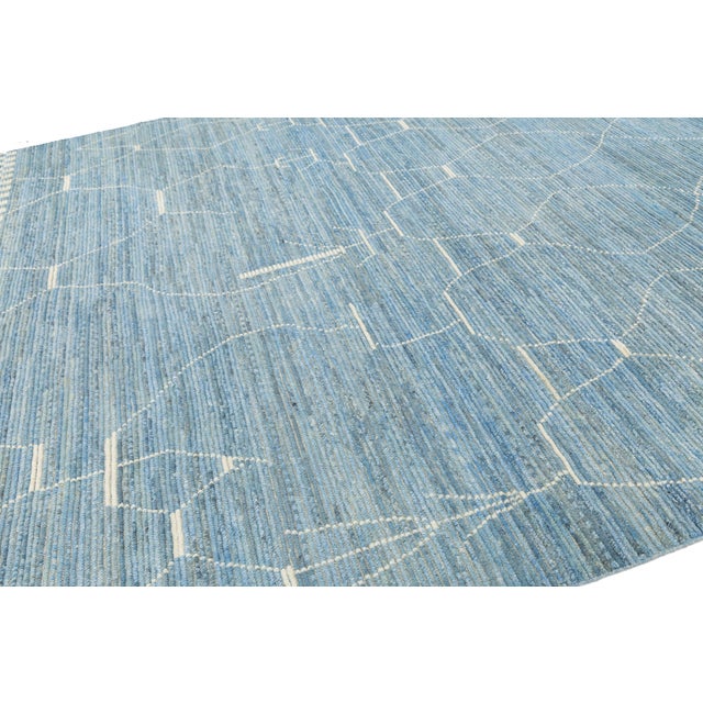 Textile Modern Abstract Moroccan Style Wool Rug in Azure Blue and White, Hand-Knotted For Sale - Image 7 of 11