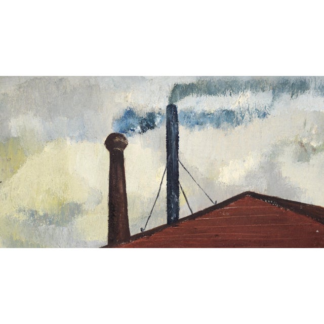 Industrial Landscape with Row Houses in Oil on Linen Bold industrial landscape by Doris Lyons Hoover (American,...