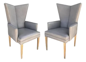 Pair of Modern Vladimir Kagan Style Leather Wingback Chairs