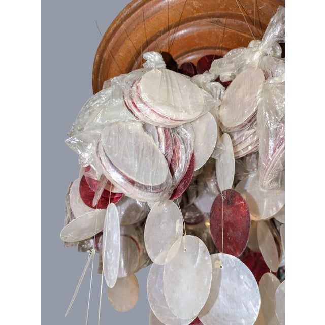 Vintage Mid-Century Modern Red & White Capiz Shell Hanging Chandelier Sculpture For Sale - Image 10 of 11
