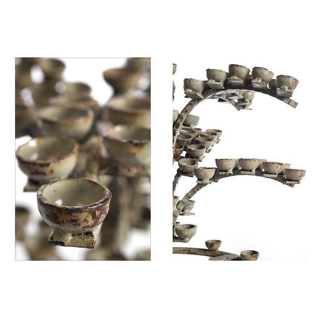 Patinated Metal Candleholder For Sale - Image 3 of 5