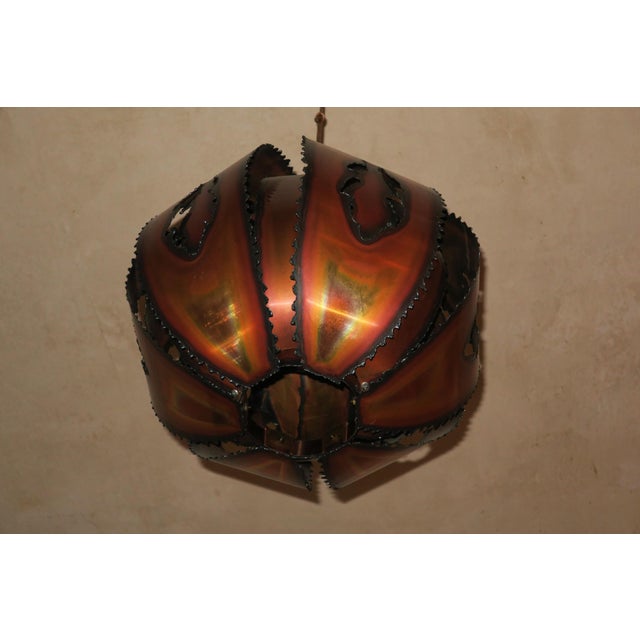 Copper Brutalist Torch Cut Copper Pendant Light, 1970s For Sale - Image 8 of 14