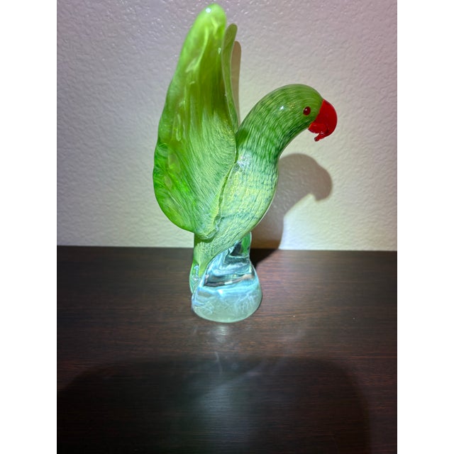 Mid-Century Modern Vivid Murano Multi-Green Color With Red Beak Macaw Bird For Sale - Image 3 of 6