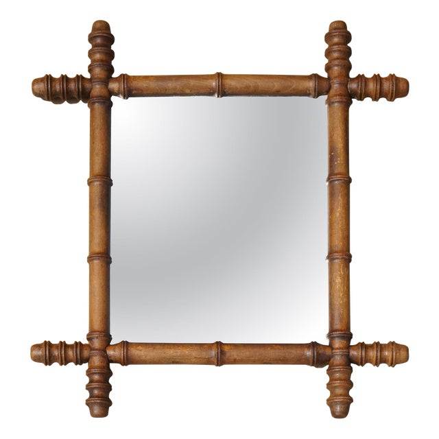 Antique English Faux Bamboo Wall Mirror with Foxed Glass For Sale