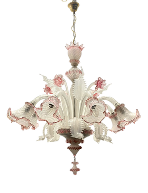 Large Venetian Pink Blossom Chandelier, 1960s
