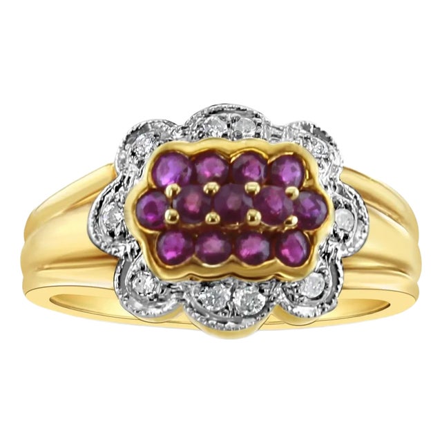 Ruby & Diamond Pave Ring .70cttw 14K Yellow Gold, Size 4 For Sale