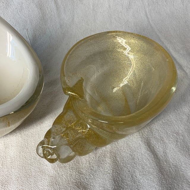Vintage Murano Seguso Gold Fleck Aventurine Hand Blown Art Glass Conch Shells - Pair For Sale In Chicago - Image 6 of 9