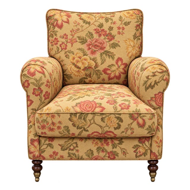 Beautiful Pair of Wesley Hall Chairs in magnificent floral pattern.. The chairs are down cushions and in wonderful...