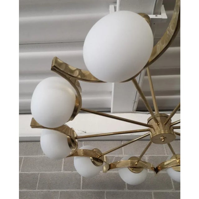 Murano White Glass and Brass Chandelier, 2000s For Sale - Image 6 of 11
