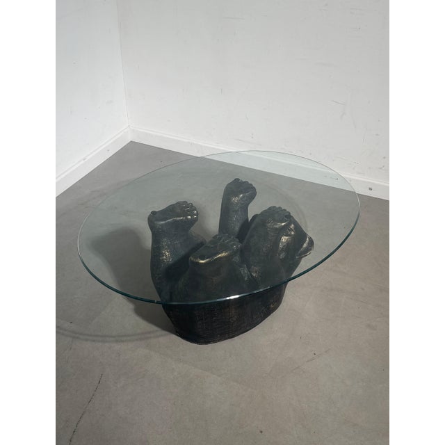 Metal Black Bear Coffee Table in Resin with Glass Top For Sale - Image 7 of 9