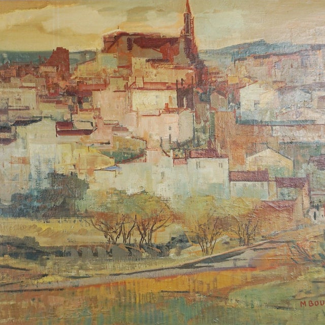 A mid-20th century painting of the corsican landscape of san lorenzo. Signed m boucard and dated 66 to lower right....
