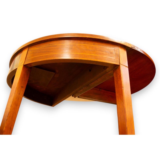 Antique Federal Style Mahogany Demilune Folding Game Table With Delicate Inlay For Sale - Image 11 of 12