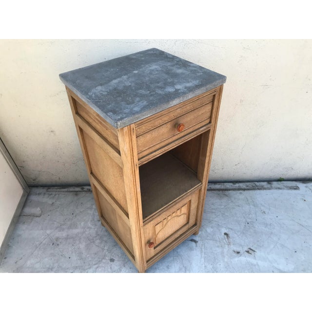 Art Deco oak bedside table with a gray marble top, 1920s Cleaned to raw, natural pure wood, untreated. Dimensions: Height:...