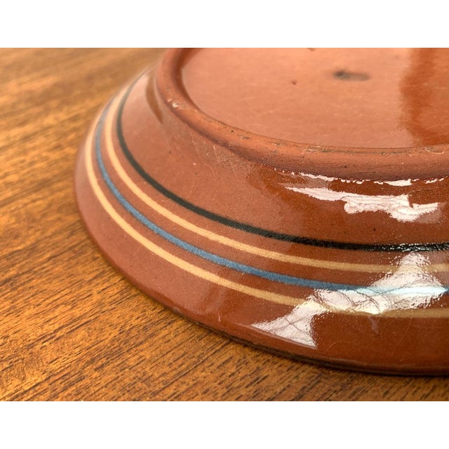 Turquoise Vintage Ceramic Handpainted Wall Plate, 1970s For Sale - Image 8 of 14