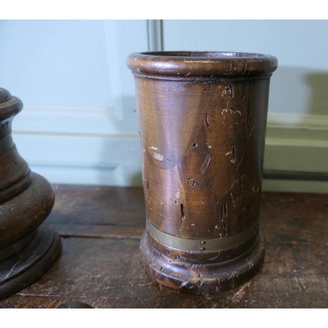 Wood Asian Pestle and Mortar and Apothecary Jar, Set of 2 For Sale - Image 7 of 11