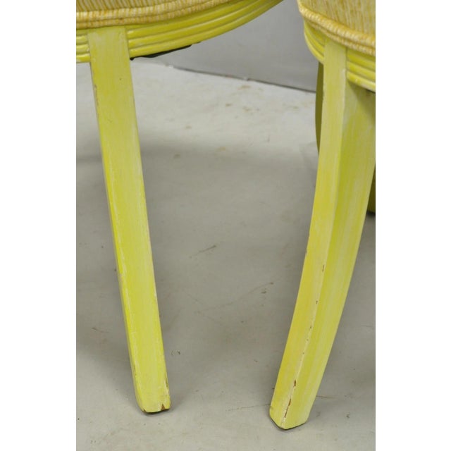 Vintage French Hollywood Regency Yellow Tufted Drape Carved Side Chairs - A Pair For Sale - Image 14 of 16