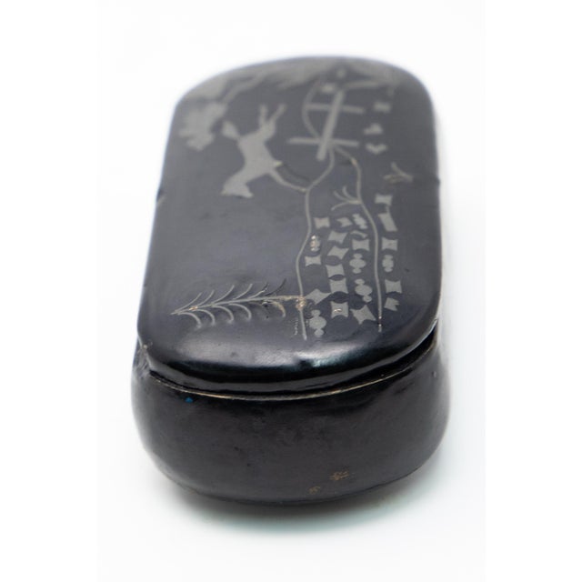 Vintage Horse Jumping Scene Enamel Black Lacquer Box For Sale - Image 9 of 11