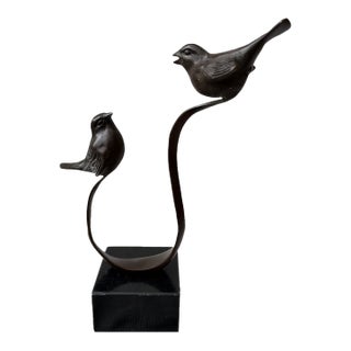 Vintage Bronze Birds on a Branch Marble Base Sculpture For Sale