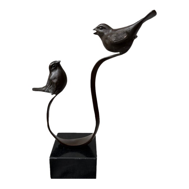 Vintage Bronze Birds on a Branch Marble Base Sculpture For Sale