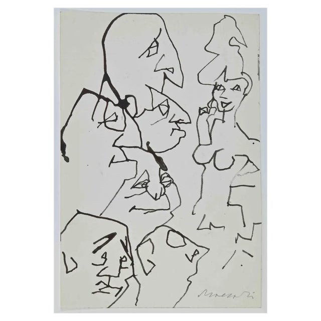 Mino Maccari, Seductive Woman, Ink Drawing, 1970s For Sale