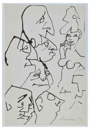 Mino Maccari, Seductive Woman, Ink Drawing, 1970s