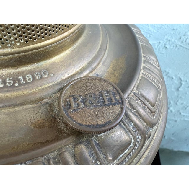 Antique B&h Electrified Oil Lamp With Hand-Painted Pink Opaline Globe, C. 1890 For Sale - Image 9 of 12