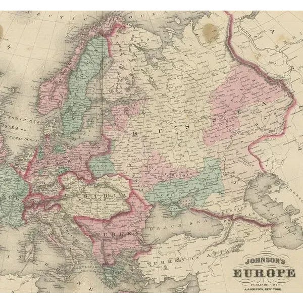 Antique Map of Europe by Johnson, 1872 For Sale - Image 4 of 5