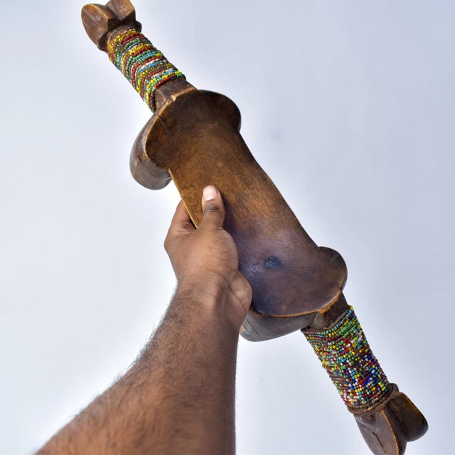 Early 20th Century Nyamwezi Wooden Headrest with Glass Bead Decoration Tanzania For Sale - Image 16 of 16