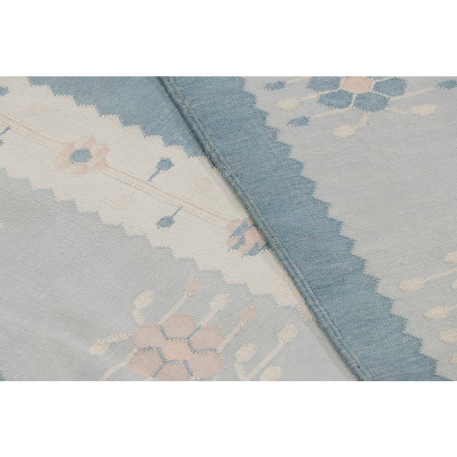 Blue Rug & Kilim’s Contemporary Dhurrie Rug, Ice Blue With White Floral Medallions For Sale - Image 8 of 8