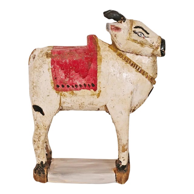 Mid 20th Century Wood Indian Cow Statue For Sale
