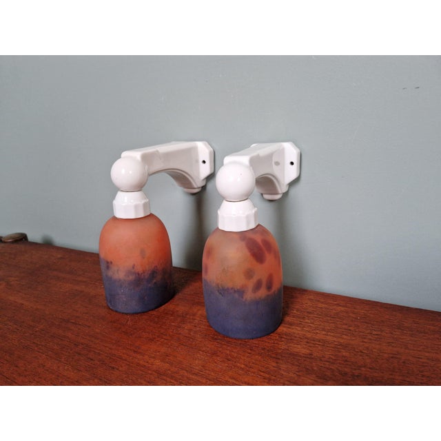 Art Deco Wall Sconces in Porcelain and Multicoloured Satin Glass, 1930s, Set of 2 For Sale - Image 12 of 18