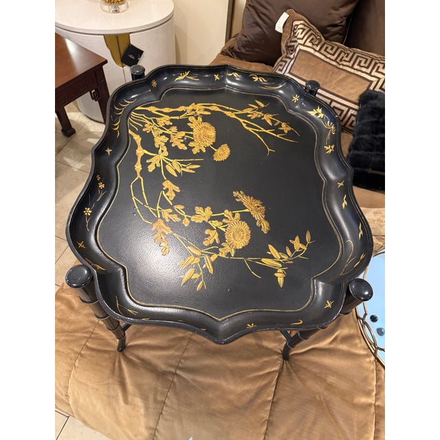 Ebony Black & Gold Regency Style Tray Cocktail Table For Sale - Image 8 of 12