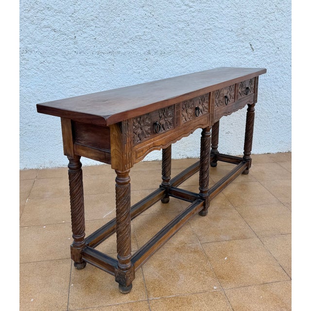 Baroque Early 20th Century Spanish Baroque Style Hardwood Console Table, 1930s For Sale - Image 3 of 10