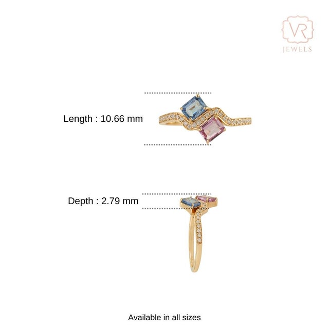 VRJewels 14k Yellow Gold Multi Sapphire & Diamond Toi Et Moi Wave Ring Size 6.5 For Sale - Image 11 of 16