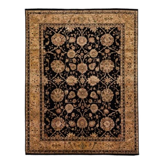 21st Century Peshawar Handmade Floral Wool Rug With Black Field For Sale