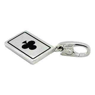 Cartier Double C 18k White Gold Black Enamel Club Card Charm Pendant For Sale