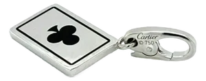 Cartier Double C 18k White Gold Black Enamel Club Card Charm Pendant
