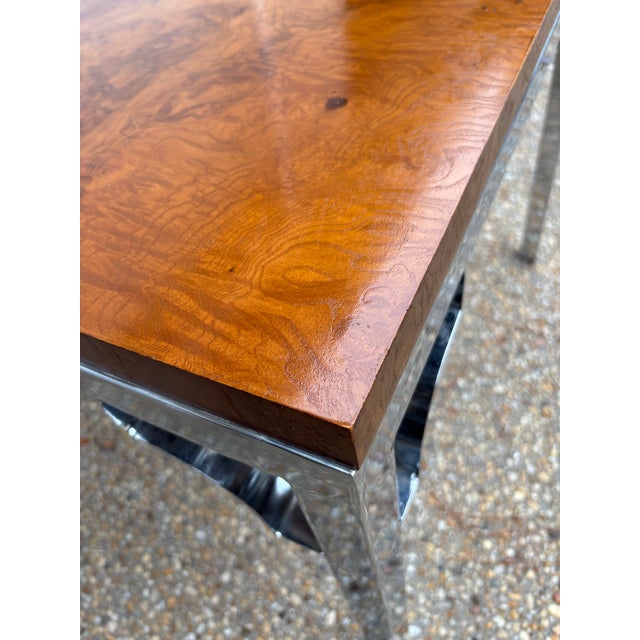 Coffee 1960s Vintage Mid to Late Twentieth Century Burled Walnut and Polished Chrome Dining Table in the Style of Milo Baughman For Sale - Image 8 of 11
