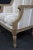 Louis XVI style Bergere with subtle French county linen upholstery and natural wood frame.